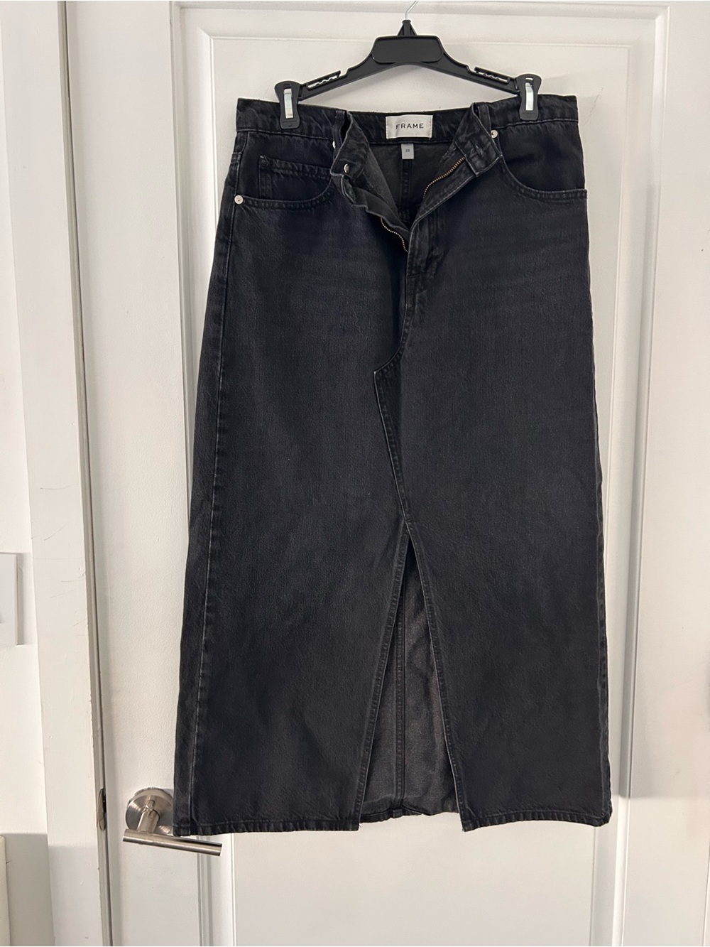 Frame Denim Black Maxi Skirt with Front Slit